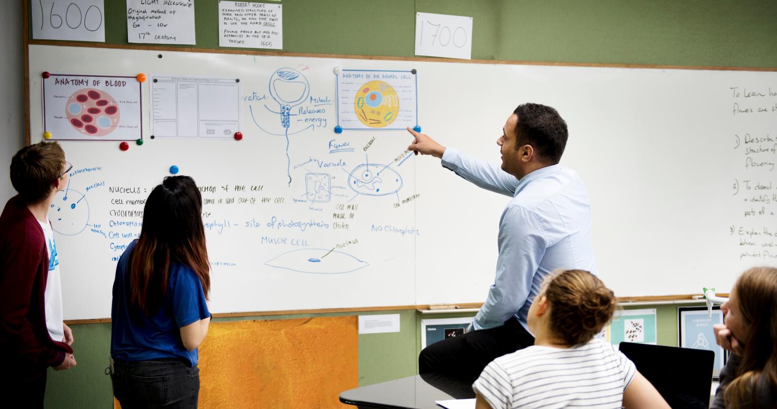 Group of students learning in classroom