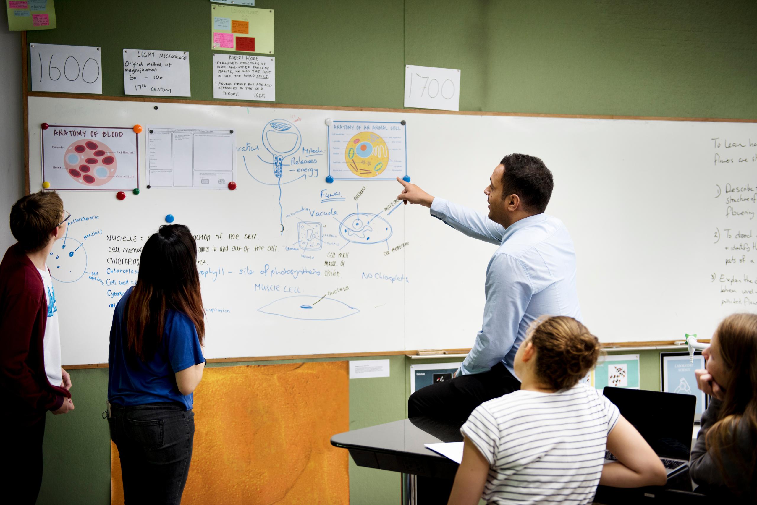 Group of students learning in classroom